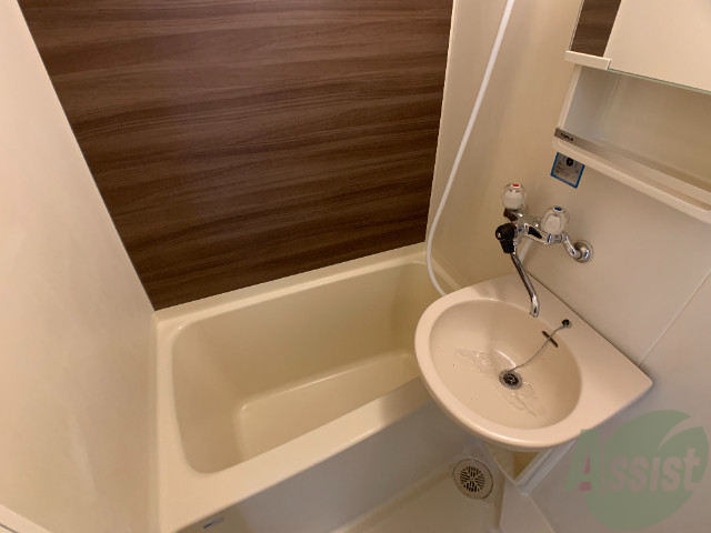 バス・シャワールーム　木目調の壁が浴室をオシャレに見せますね。