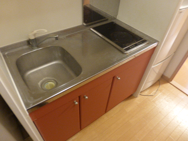 キッチン　2口電気式コンロ付　　調理スペースがワイド