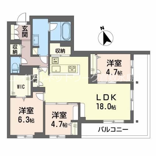 【倉敷市西阿知町西原のマンションの間取り】