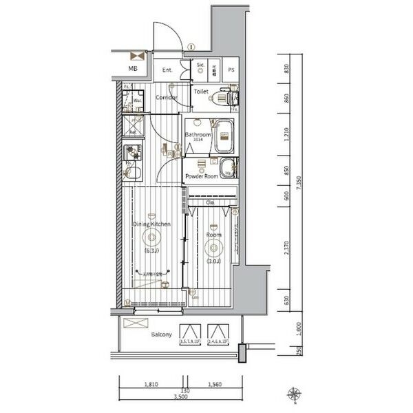 名古屋市中村区名駅南のマンションの間取り