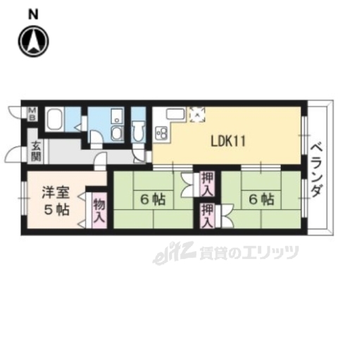 京都市西京区下津林東芝ノ宮町のマンションの間取り