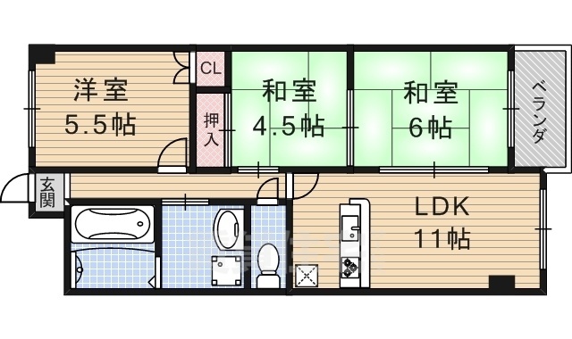 京都市伏見区竹田桶ノ井町のマンションの間取り