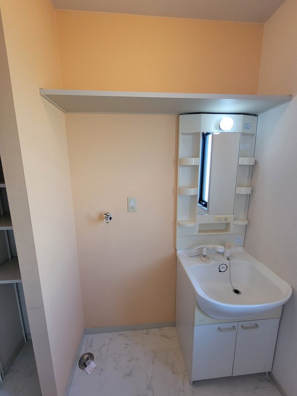 洗面設備　洗髪洗面化粧台と室内洗濯機置き場