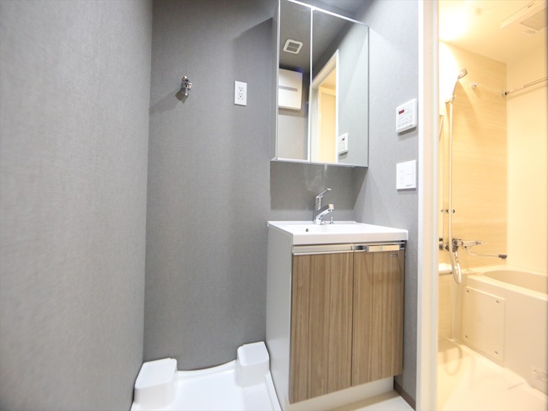 洗面設備　脱衣所　独立洗面台（シャンプードレッサー付）収納スペース有