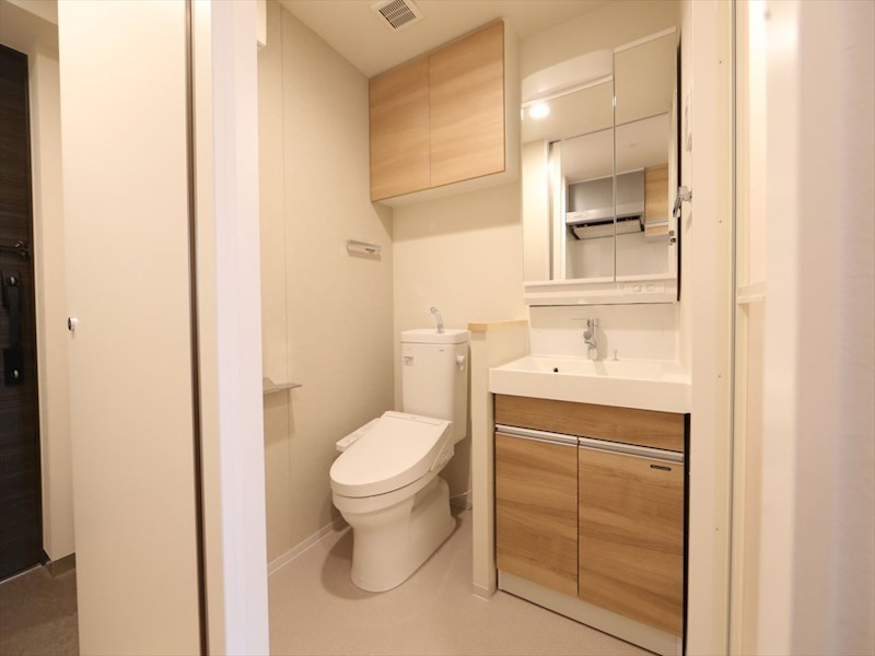 洗面設備　脱衣所　独立洗面台（シャンプードレッサー付）収納スペース有