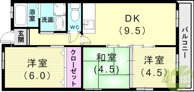 神戸市垂水区名谷町のマンションの間取り