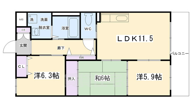 京都市左京区岩倉三宅町のマンションの間取り