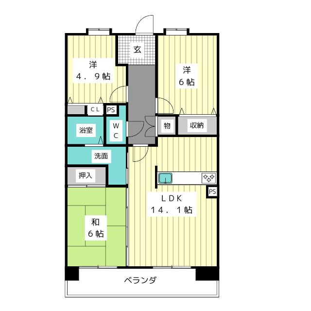 アーバンラフレ虹ヶ丘南６号棟の間取り