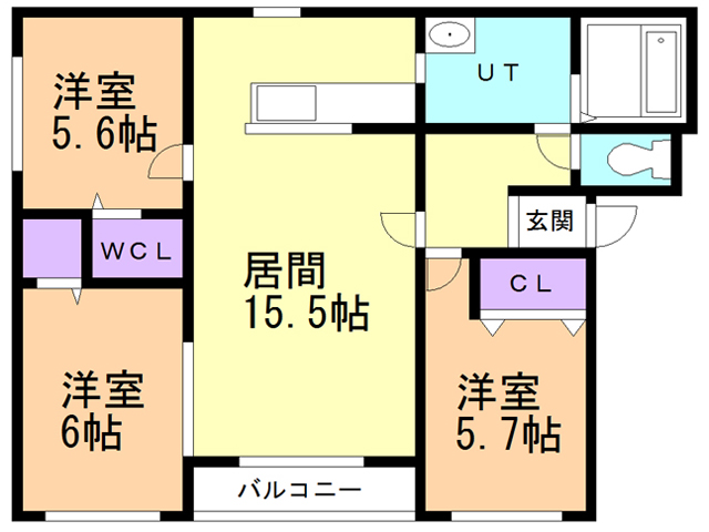 函館市大縄町のマンションの間取り