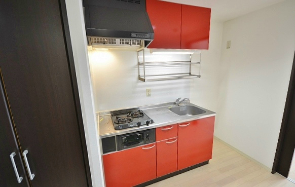 キッチン　2口ガスコンロ(グリル付)のシステムキッチン