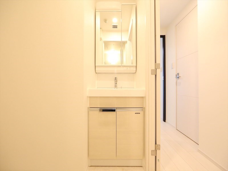 洗面設備　脱衣所　独立洗面台（シャンプードレッサー付）収納スペース有