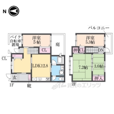 阪急京都線 大宮駅 徒歩6分 2階建 築55年の間取り写真