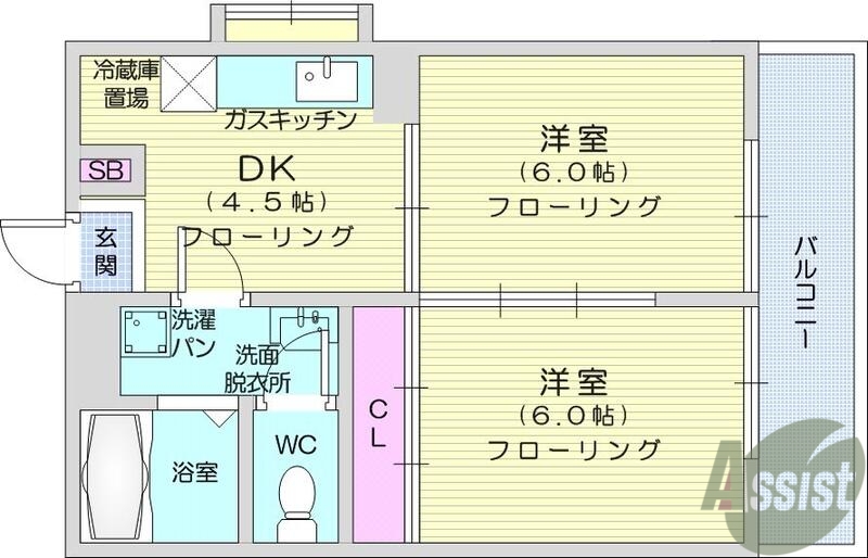 仙台市宮城野区宮千代のマンションの間取り