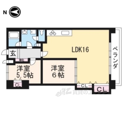 京都市北区衣笠東御所ノ内町のマンションの間取り