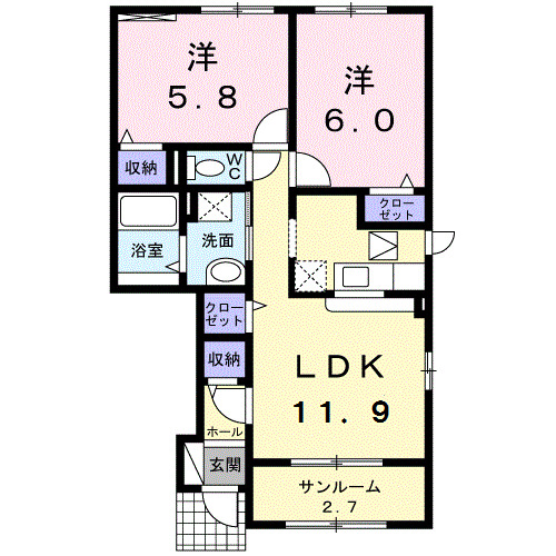 富山市藤木のアパートの間取り