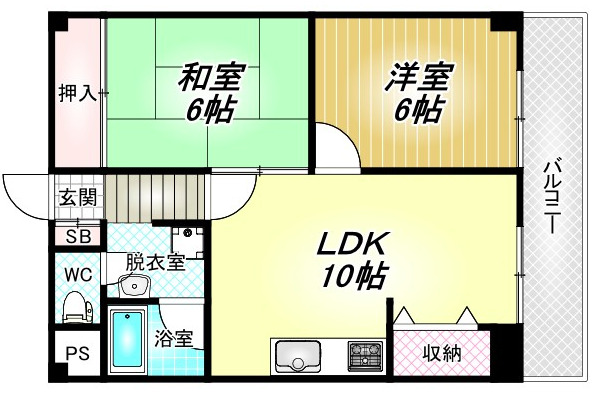 近鉄南大阪線 藤井寺駅 徒歩10分 6階建 築42年の間取り写真