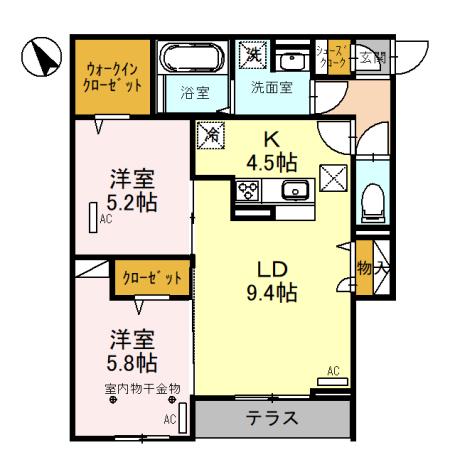 仙台市若林区元茶畑のアパートの間取り