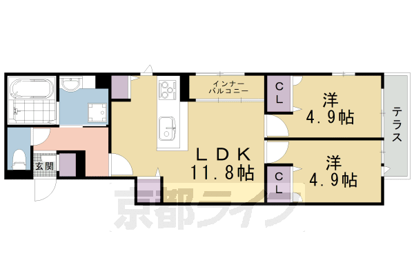 京都市左京区下鴨下川原町のアパートの間取り