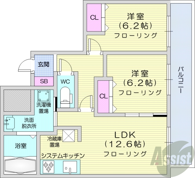 札幌市中央区南十五条西のマンションの間取り