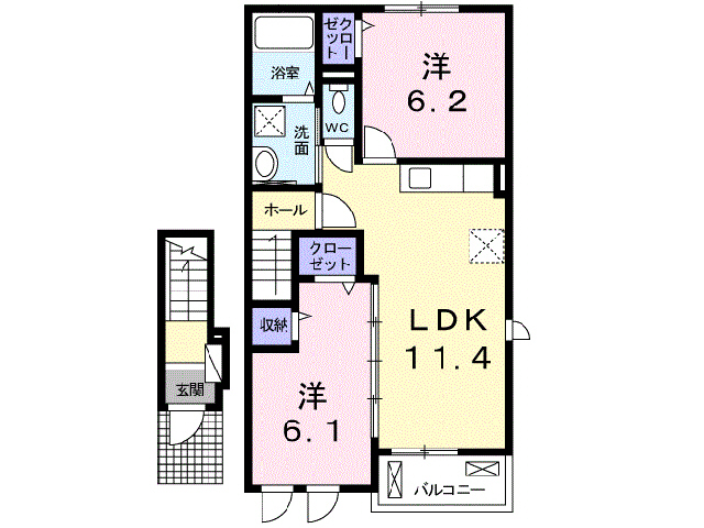 山陽小野田市大字小野田のアパートの間取り