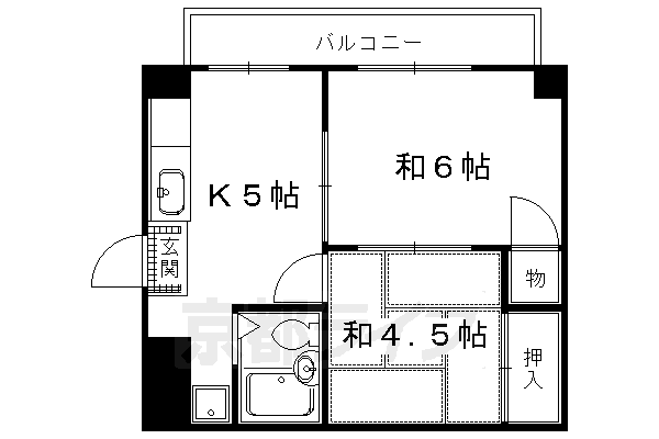 京都市左京区田中大久保町のマンションの間取り