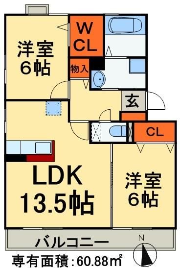 千葉市花見川区作新台のアパートの間取り