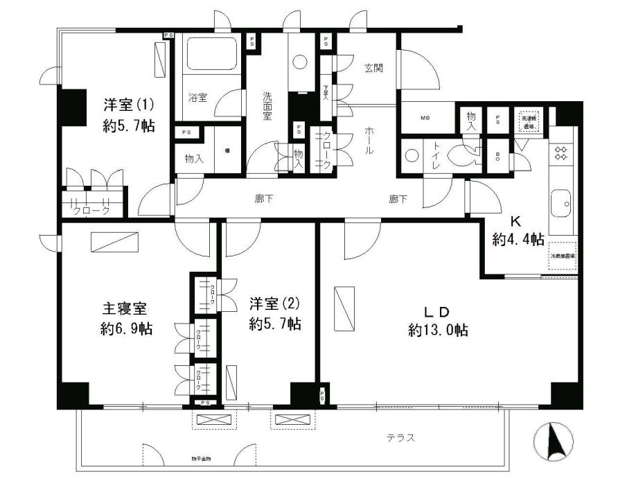 東急大井町線 等々力駅 徒歩8分 5階建 築35年の間取り写真