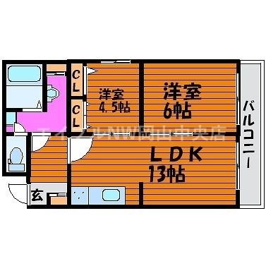 岡山市北区奥田本町のマンションの間取り