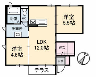 山口市小郡上郷のアパートの間取り