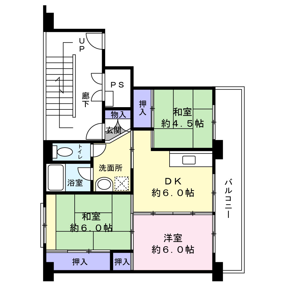 ビレッジハウス北常盤台1号棟の間取り