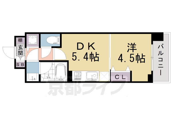 京都市右京区西院矢掛町のマンションの間取り