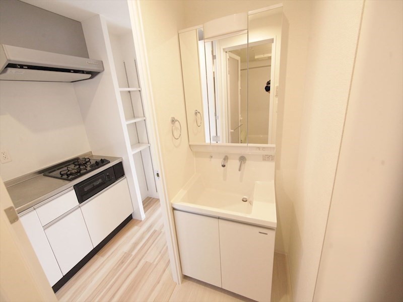 洗面設備　脱衣所　独立洗面台（シャンプードレッサー付）収納スペース有