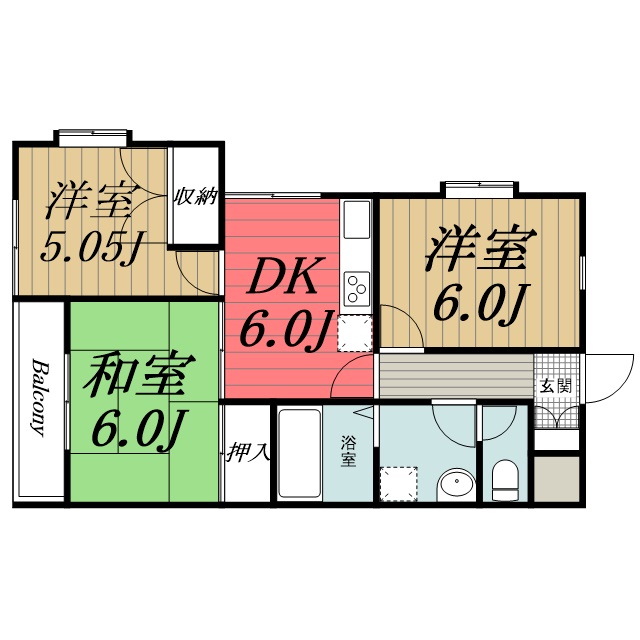 ＪＲ総武本線 都賀駅 徒歩2分 3階建 築39年の間取り写真