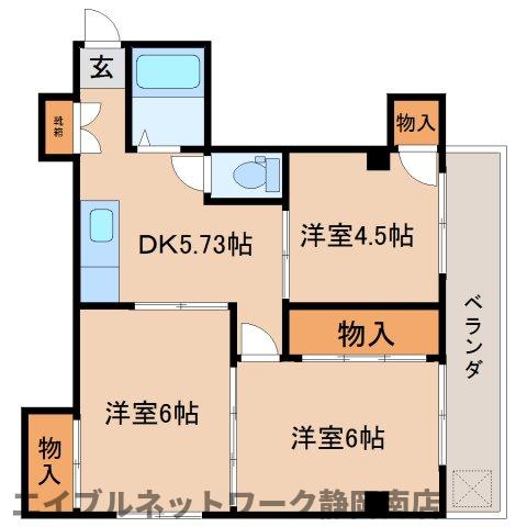 静岡市駿河区小鹿のマンションの間取り