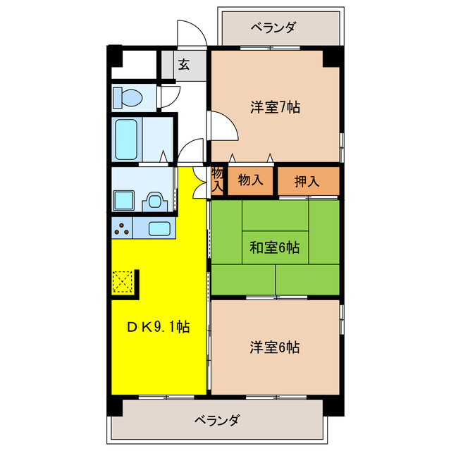 岐阜市柳津町上佐波のマンションの間取り