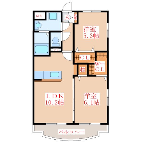 姶良市加治木町木田のマンションの間取り