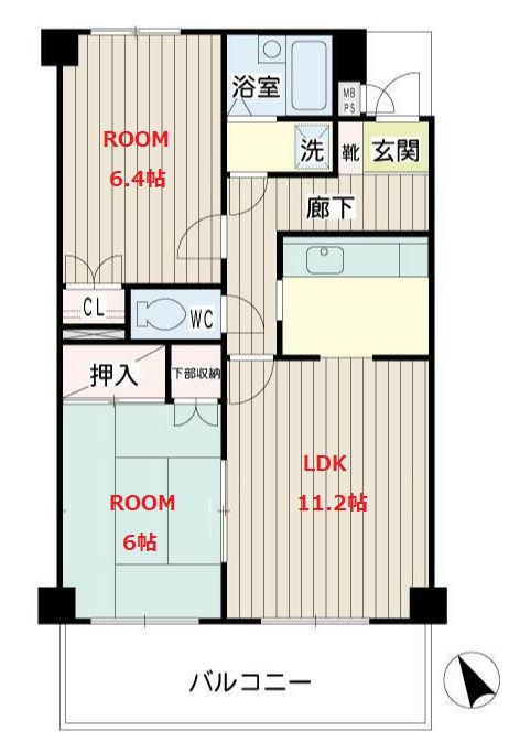 横浜市神奈川区西寺尾のマンションの間取り