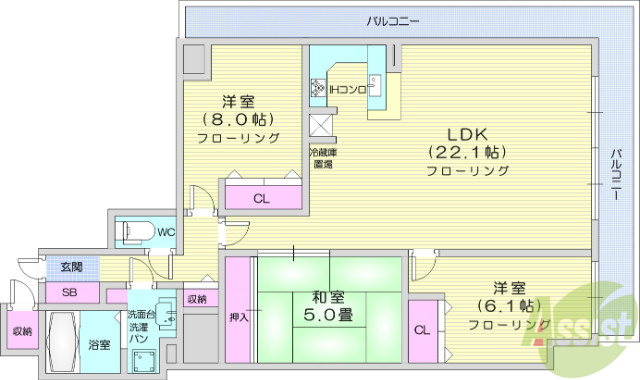 仙台市青葉区国分町のマンションの間取り