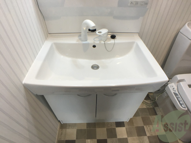 洗面設備　洗面台はシャワーノズルも付いていて洗面、歯磨きに便利です。