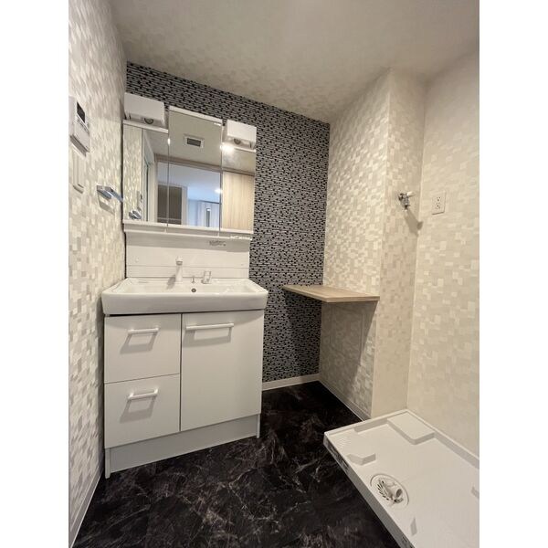 洗面設備　脱衣所　独立洗面台（シャンプードレッサー付）収納スペース有