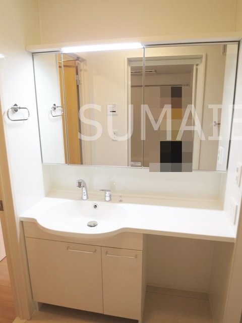 洗面設備　温水シャワー付洗面化粧台。