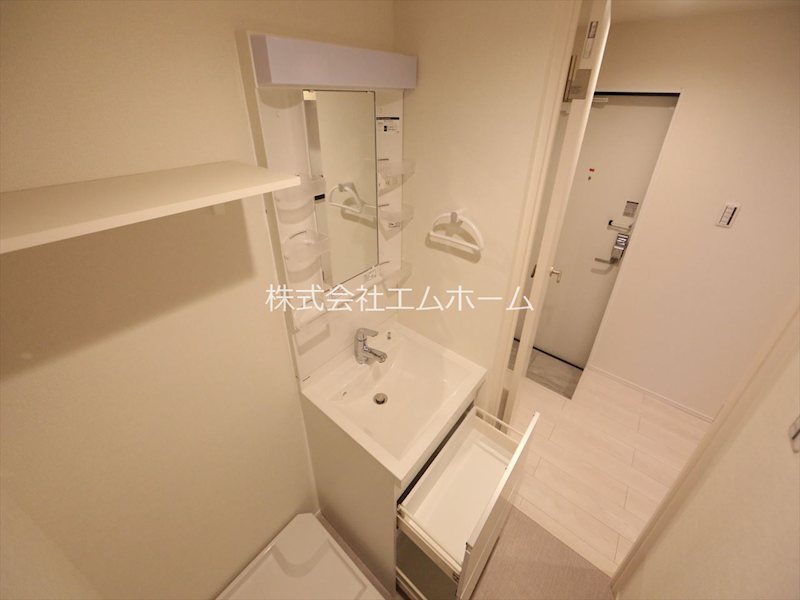 洗面設備　脱衣所　独立洗面台（シャンプードレッサー付）収納スペース有