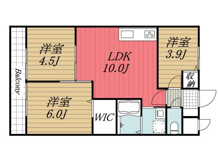 ＪＲ総武本線 四街道駅 バス乗車時間：10分 最寄りバス停で下車 徒歩6分 3階建 築5年の間取り写真