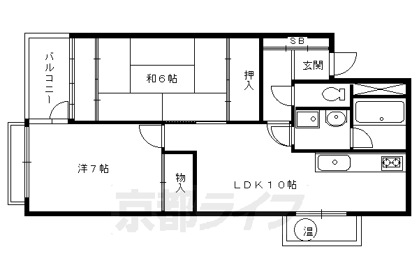 京都市左京区岡崎東天王町のマンションの間取り