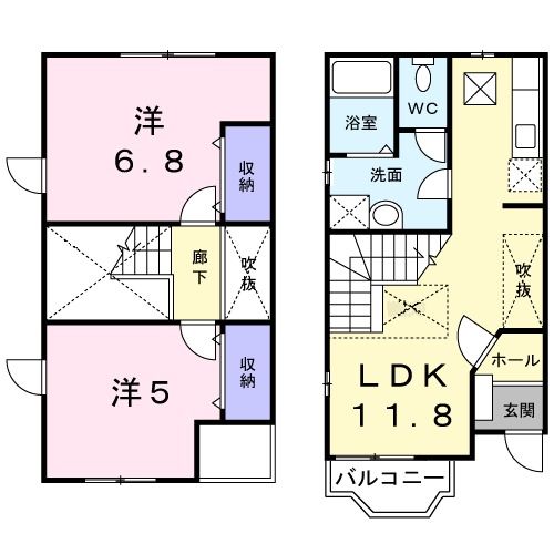 岡山市東区西大寺新地のアパートの間取り