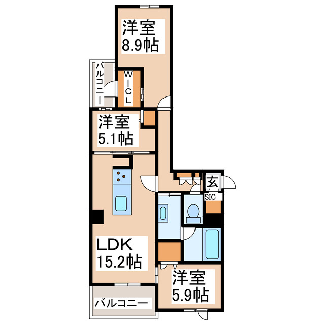 熊本市中央区内坪井町のマンションの間取り