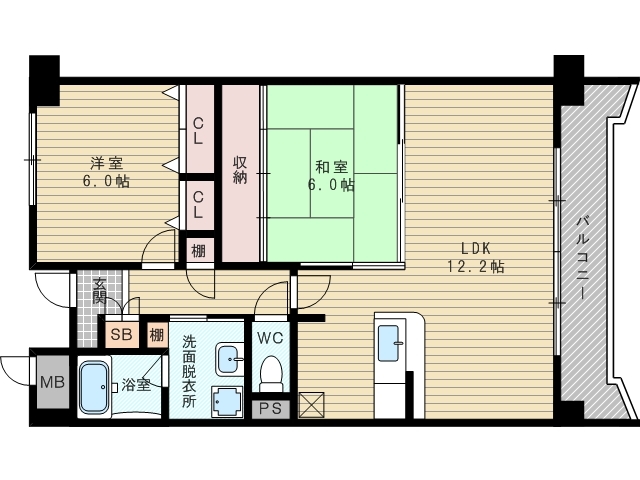 大阪市東淀川区北江口のマンションの間取り