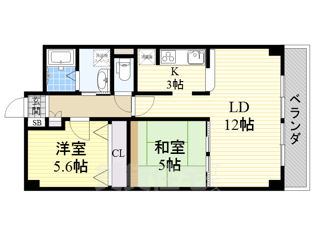 東大阪市若草町のマンションの間取り