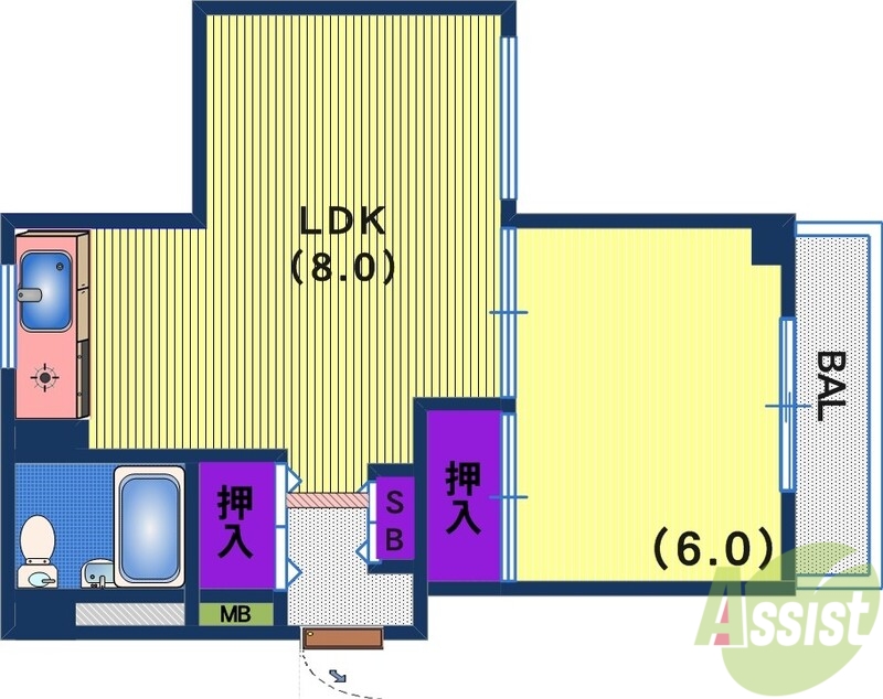 神戸市長田区檜川町のマンションの間取り