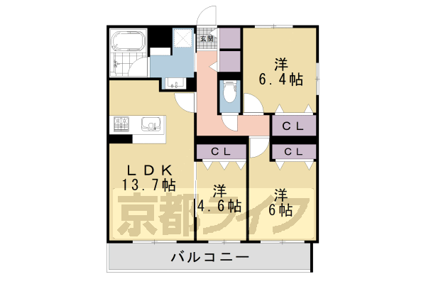 【京都市北区上賀茂東上之段町のマンションの間取り】